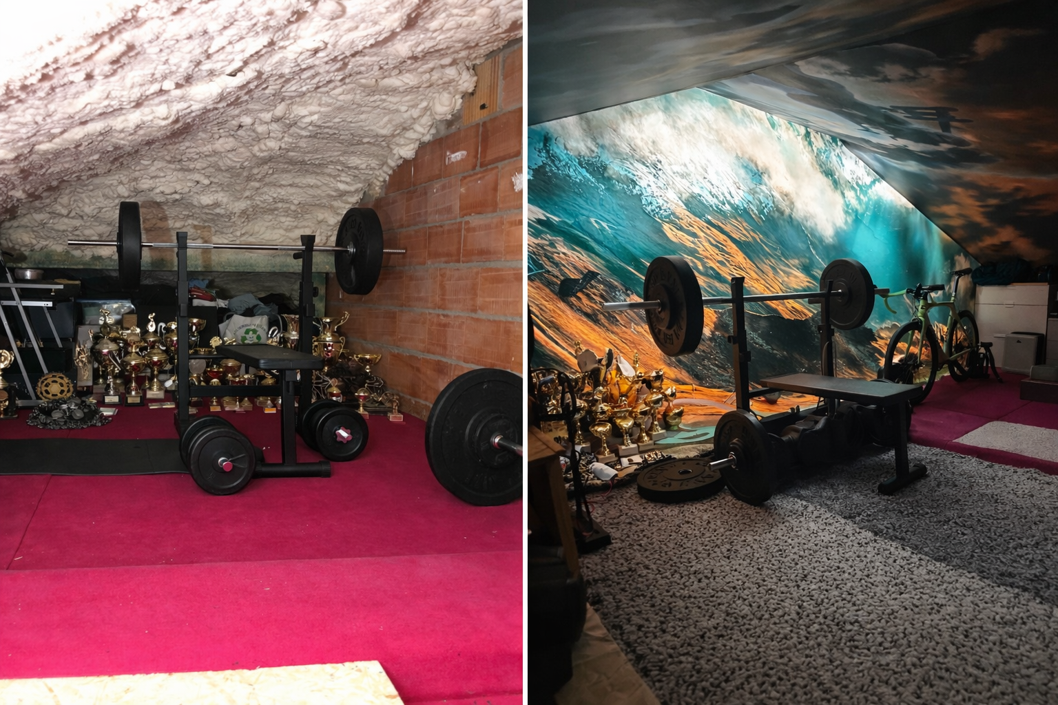 Przemiana strychu w siłownię - przed i po