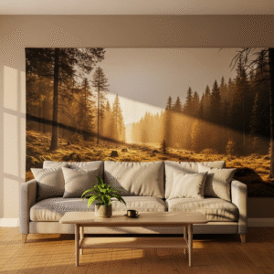 Nowoczesny salon z tapetą tekstylną TextileWall na ścianie