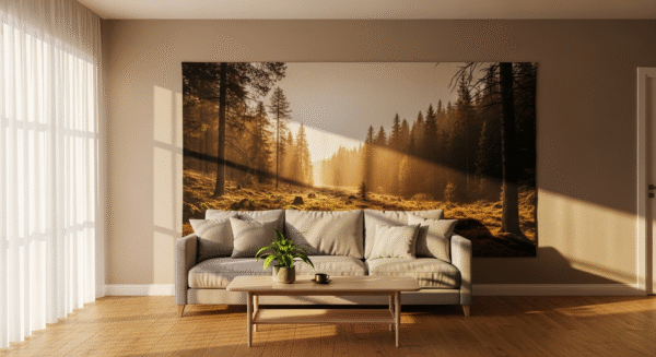 Nowoczesny salon z tapetą tekstylną TextileWall na ścianie