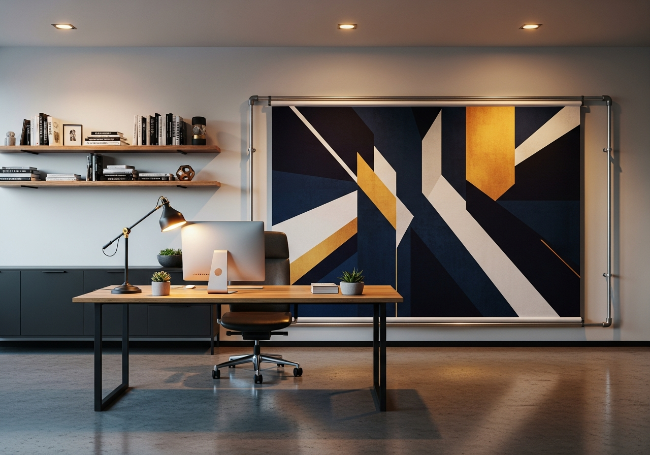 Biuro z abstrakcyjną tapetą tekstylną